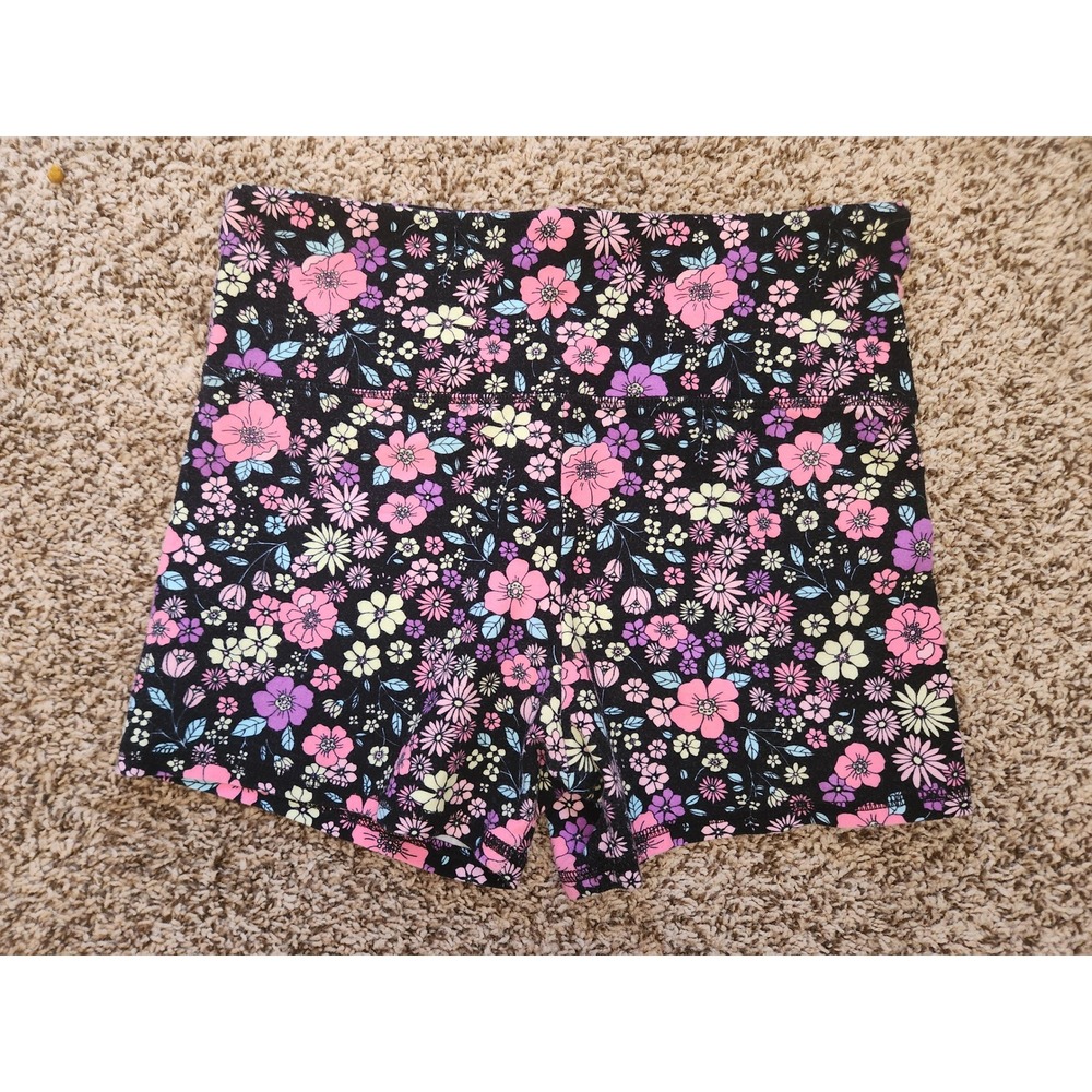 Forever 21 Floral Active Shorts Womens Large‎ Black Pink Purple High Waist Yoga